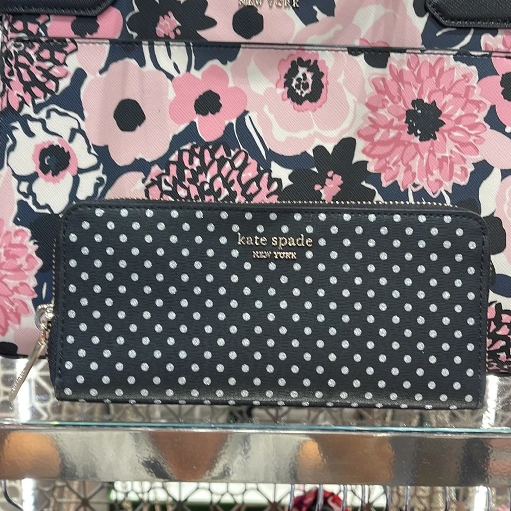 Kate Spade Spencer Metallic Dot Slim Continental Wallet in Black Multi k4546
